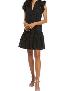 Robert Graham Black Eyelet Ruffled Mini Dress